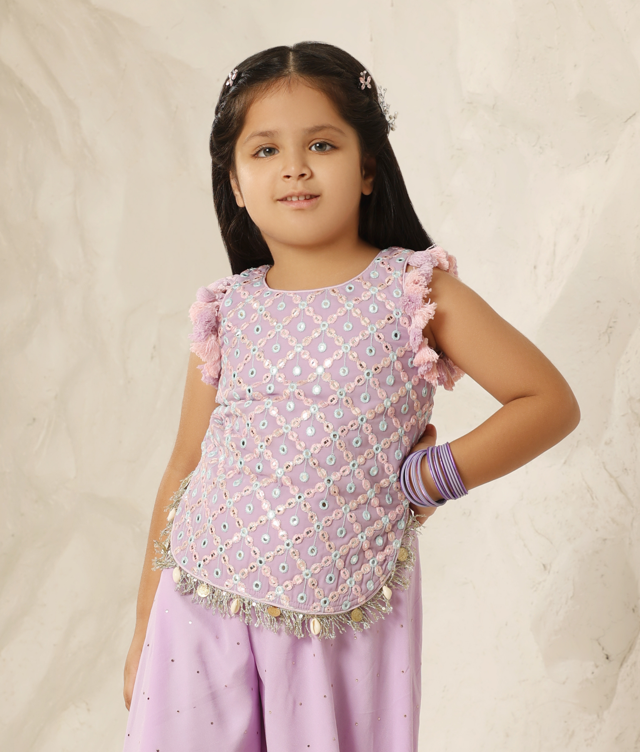 Lilac Dream: Mirror Embroidered Top & Plazzo PSet