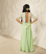 Green Mirror Embroidered Top with Plazzo Pant