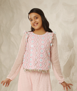 Sparkling Grace: Baby Pink Mirror-Embroidered Set