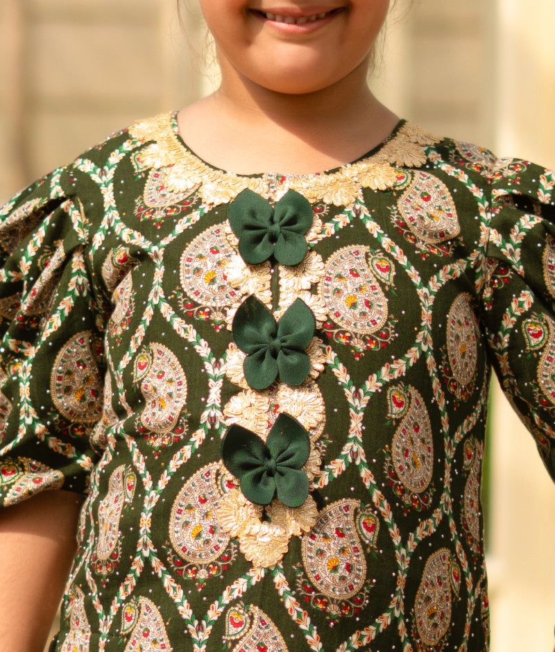 Green Printed Kurti Sharara