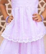 Lilac Embroidered Organza Kurti with Skirt