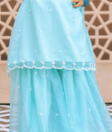 Aqua Embroidered Organza Kurti Sharara