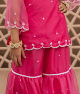 Pink Organza Kurti Sharara Set