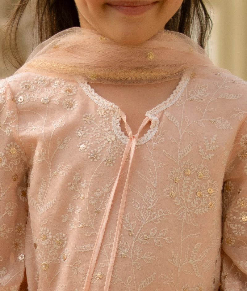 Peach Embroidered Kurti Sharara