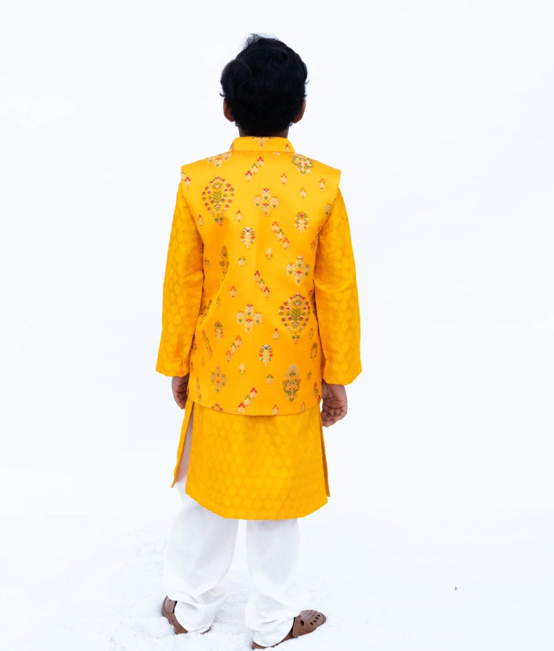 Yellow Brocade Jacket Set
