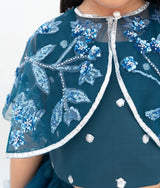 Teal Blue Crop Top Skirt with Cape