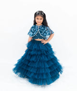 Teal Blue Crop Top Skirt with Cape