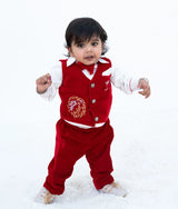 Maroon Velvet Waist Coat Set