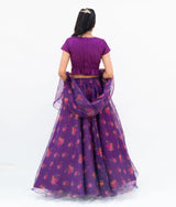 Purple Tassel Choli with Printed Lehenga Set