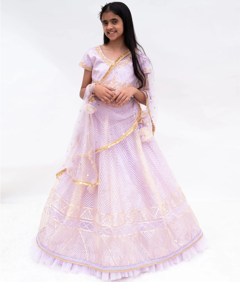 Lilac Gota Embroidery Lehenga with Choli & Boti Net Dupatta