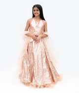 Peach Sequins Embroidery Lehenga Choli Set