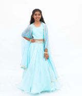 Blue Embroidered Choli with Lehenga and Cape