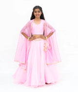 Pink Embroidered Choli with Lehenga and Cape