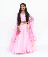 Pink Embroidered Choli with Lehenga and Cape
