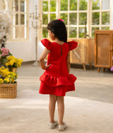 Playful Red Neoprene Dress with Sweet Summer Motifs