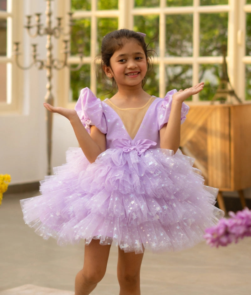Lilac Star Net Layerd Frock