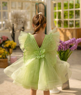 Green 3D Flower Party Frock