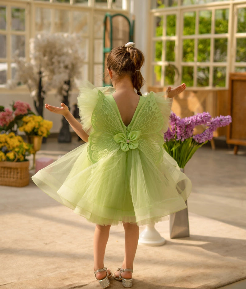 Green 3D Flower Party Frock