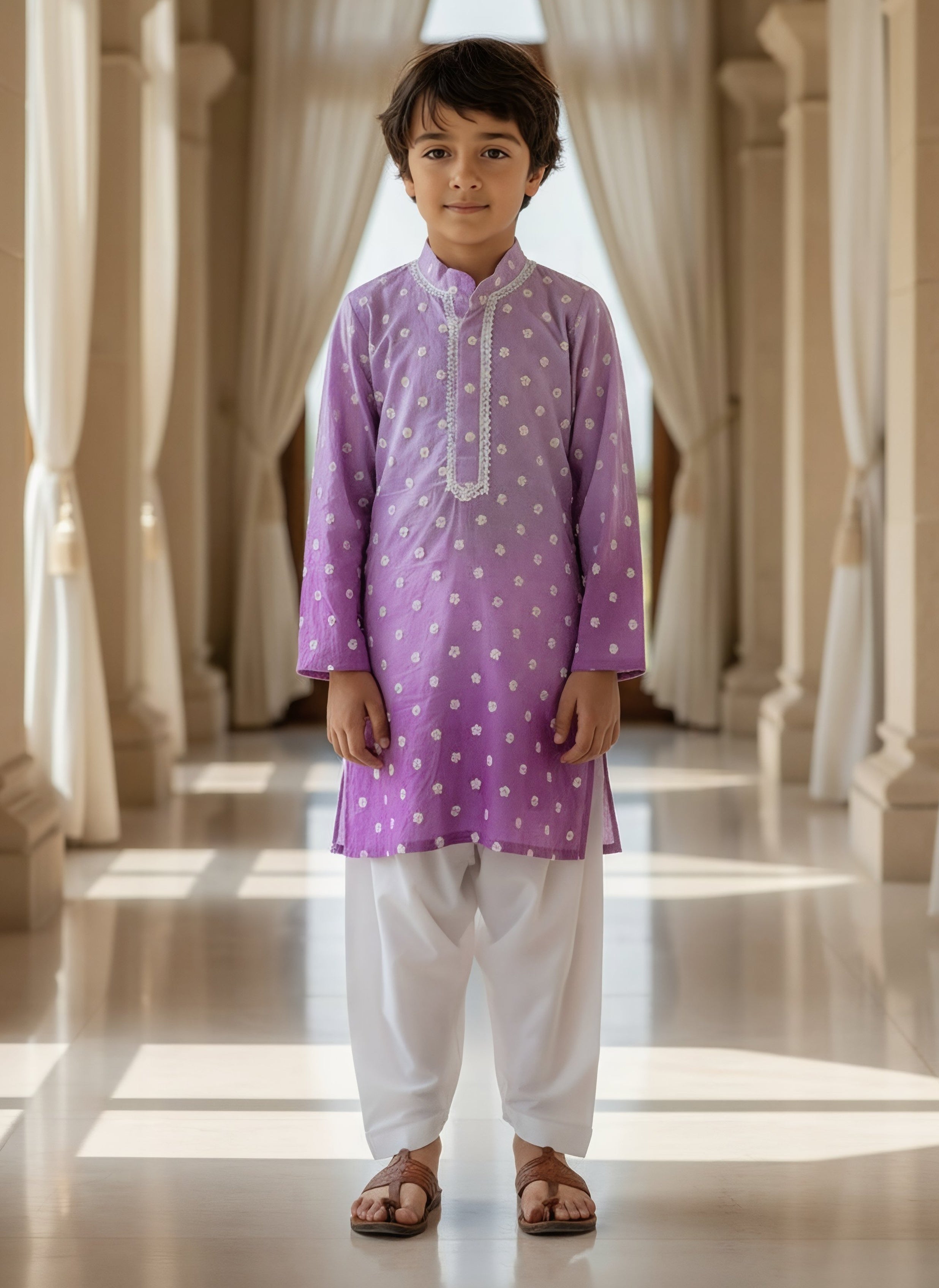 Lilac Ombre Embroidered Kurta Salwar