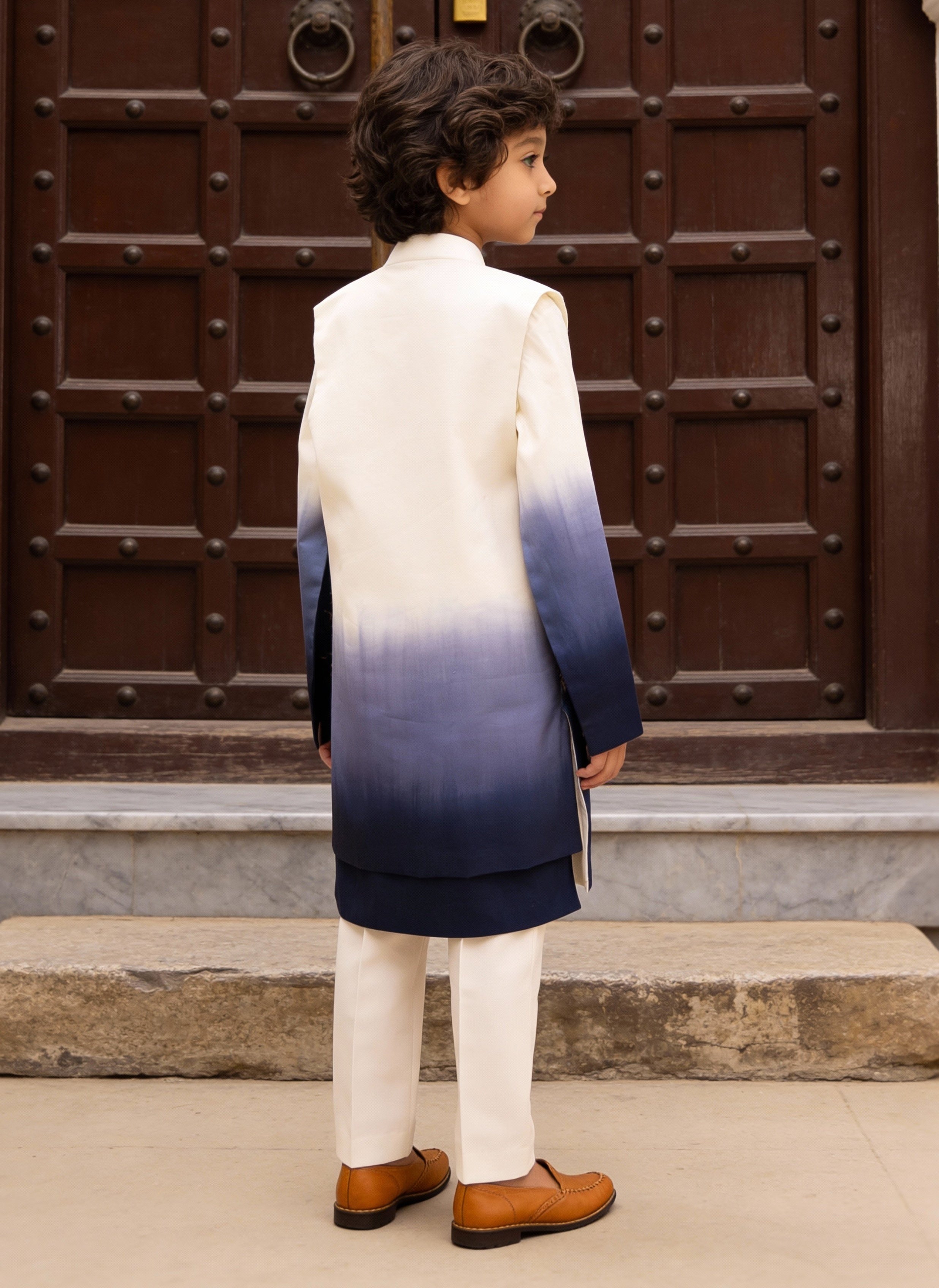Blue Ombre Embroidered Nehru Jacket Set