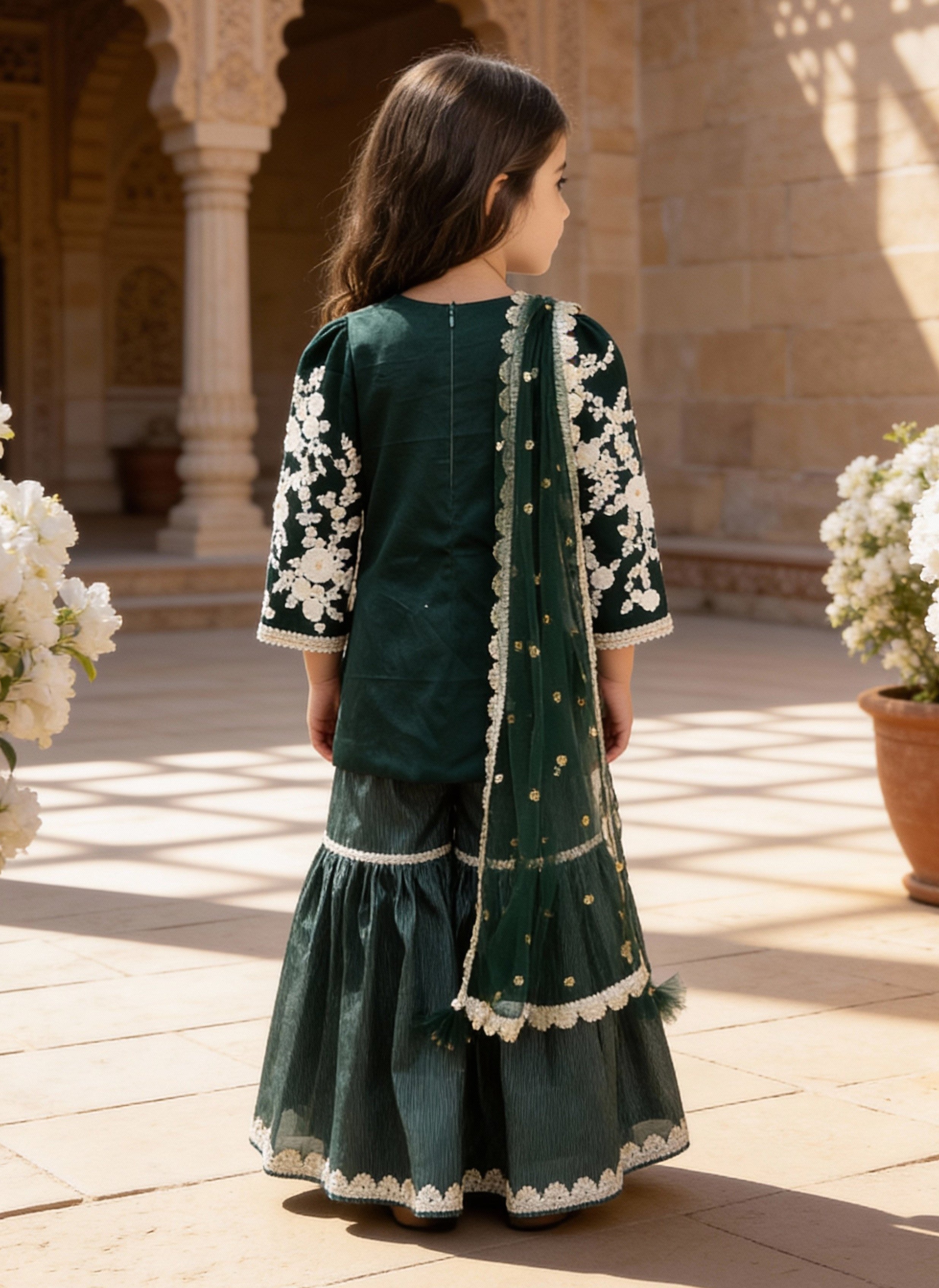 Green Embroidered Kurti Sharara set