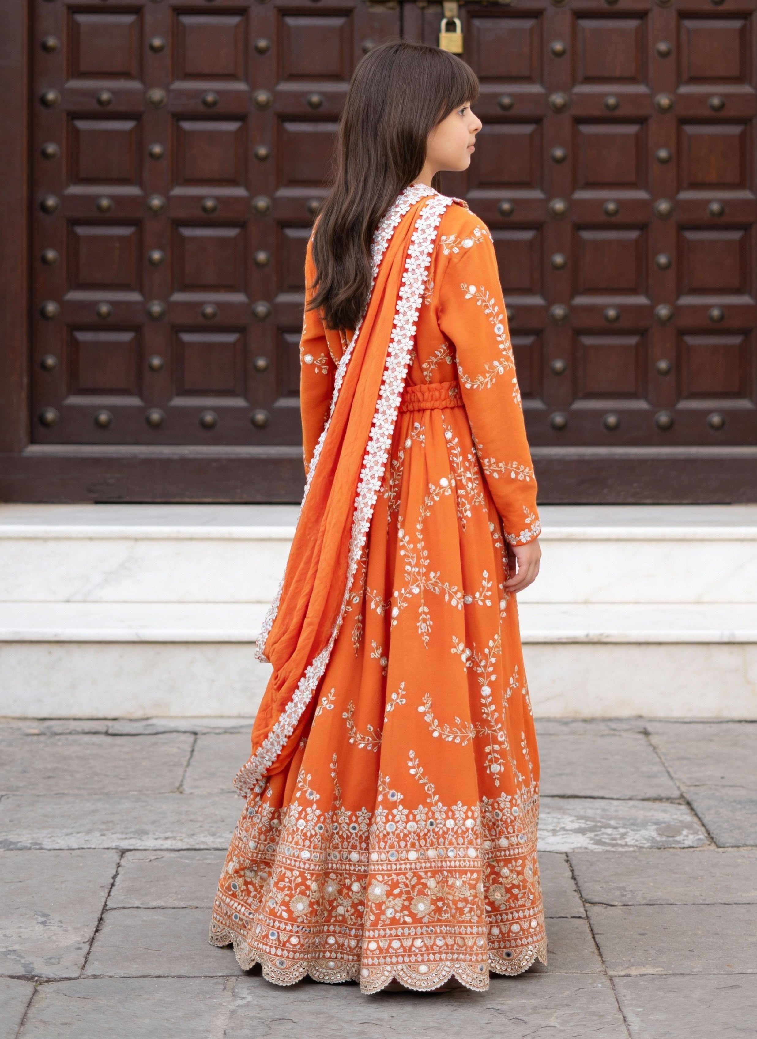 Orange Embroidered Anarkali with Dupatta