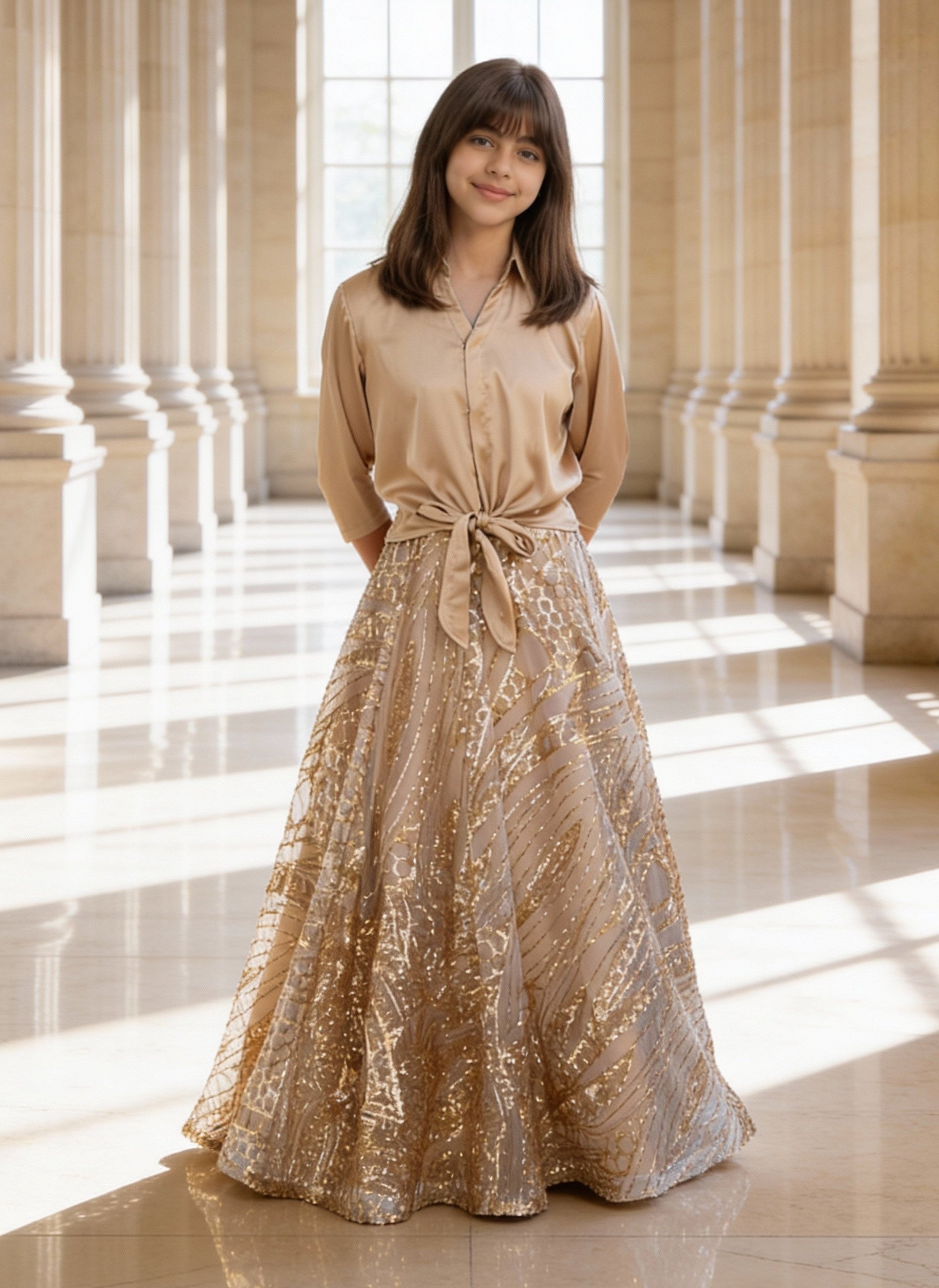 Beige Shirt with Skirt