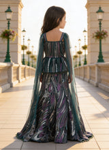 Green Peplum Cut Dana Top with Lehenga Set