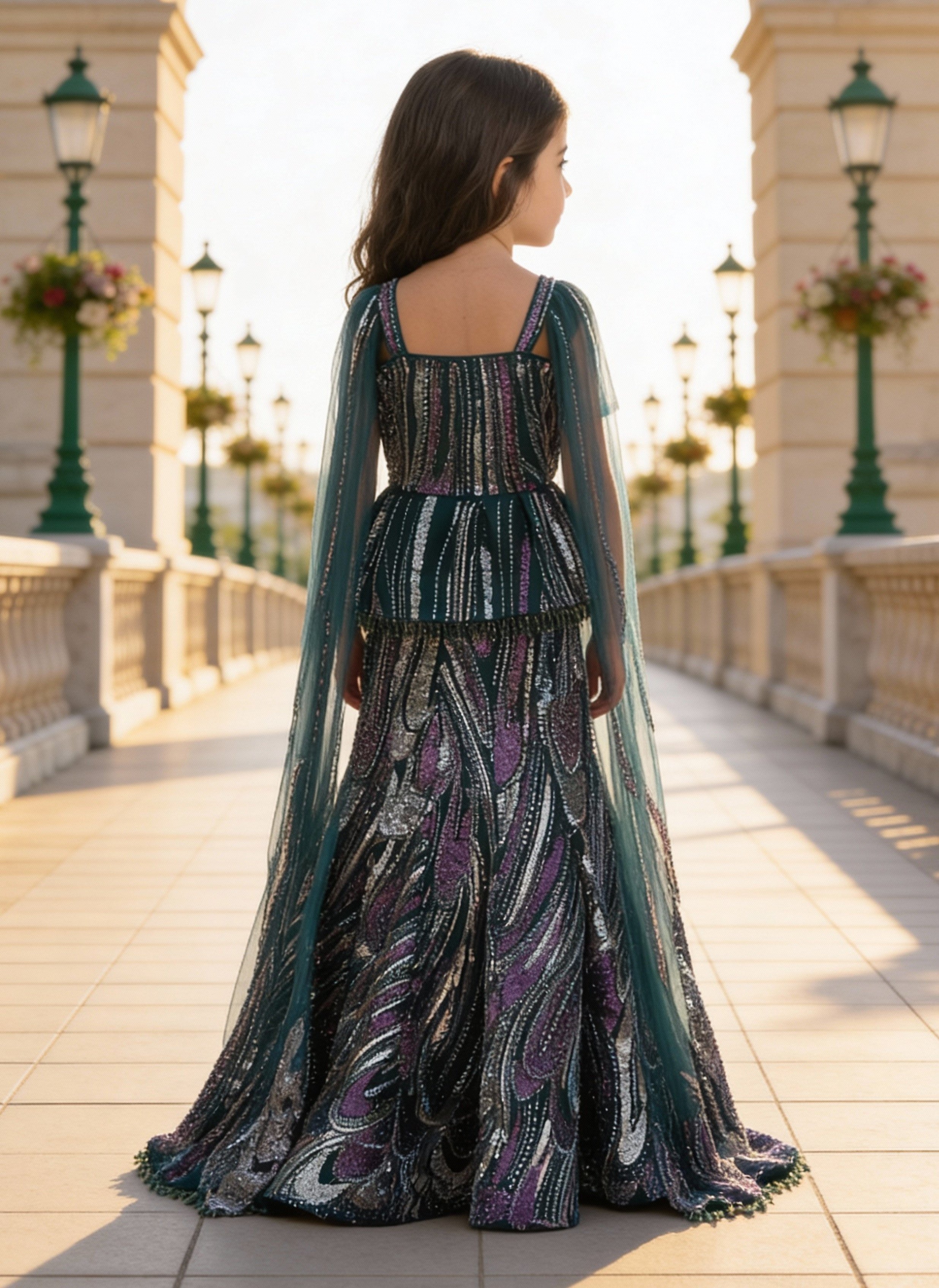 Green Peplum Cut Dana Top with Lehenga Set