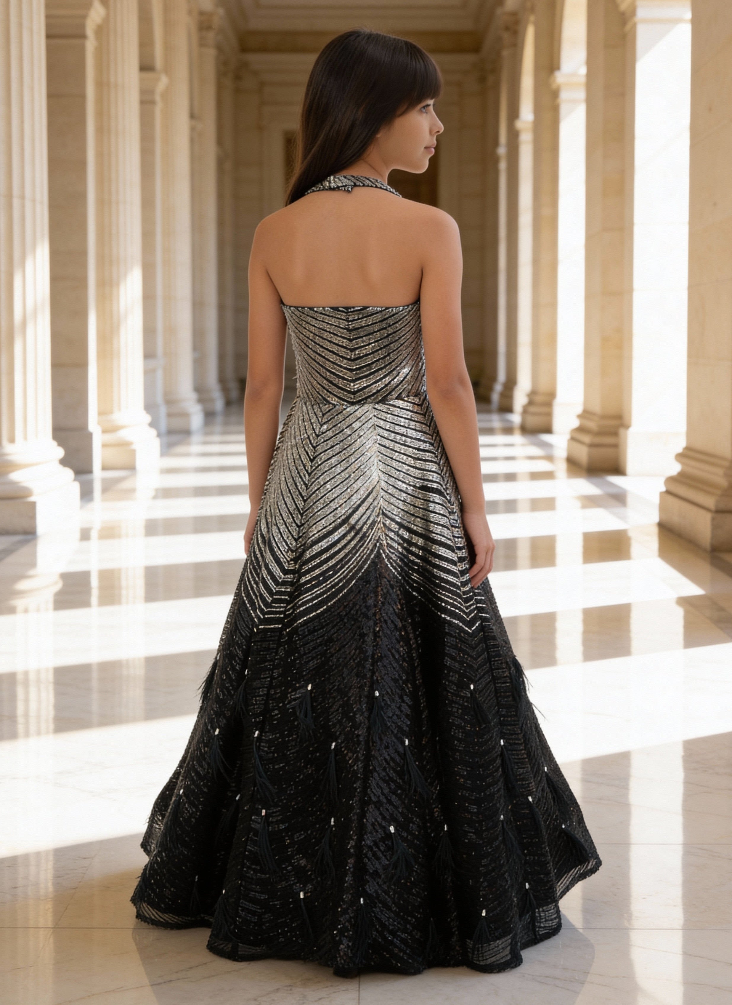 Silver & Black Sequence Gown