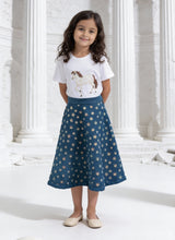 White Embroidered T-Shirt with Demin Skirt