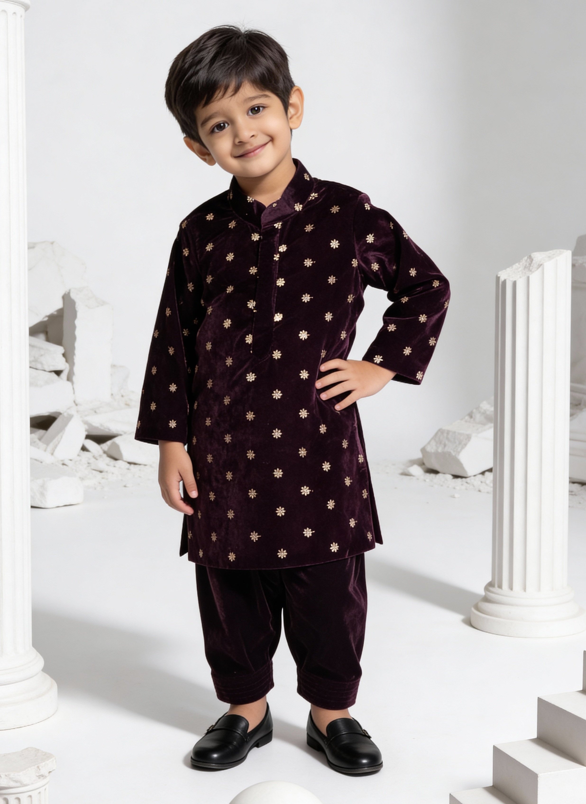 Burgundy Magic Velvet Kurta Set