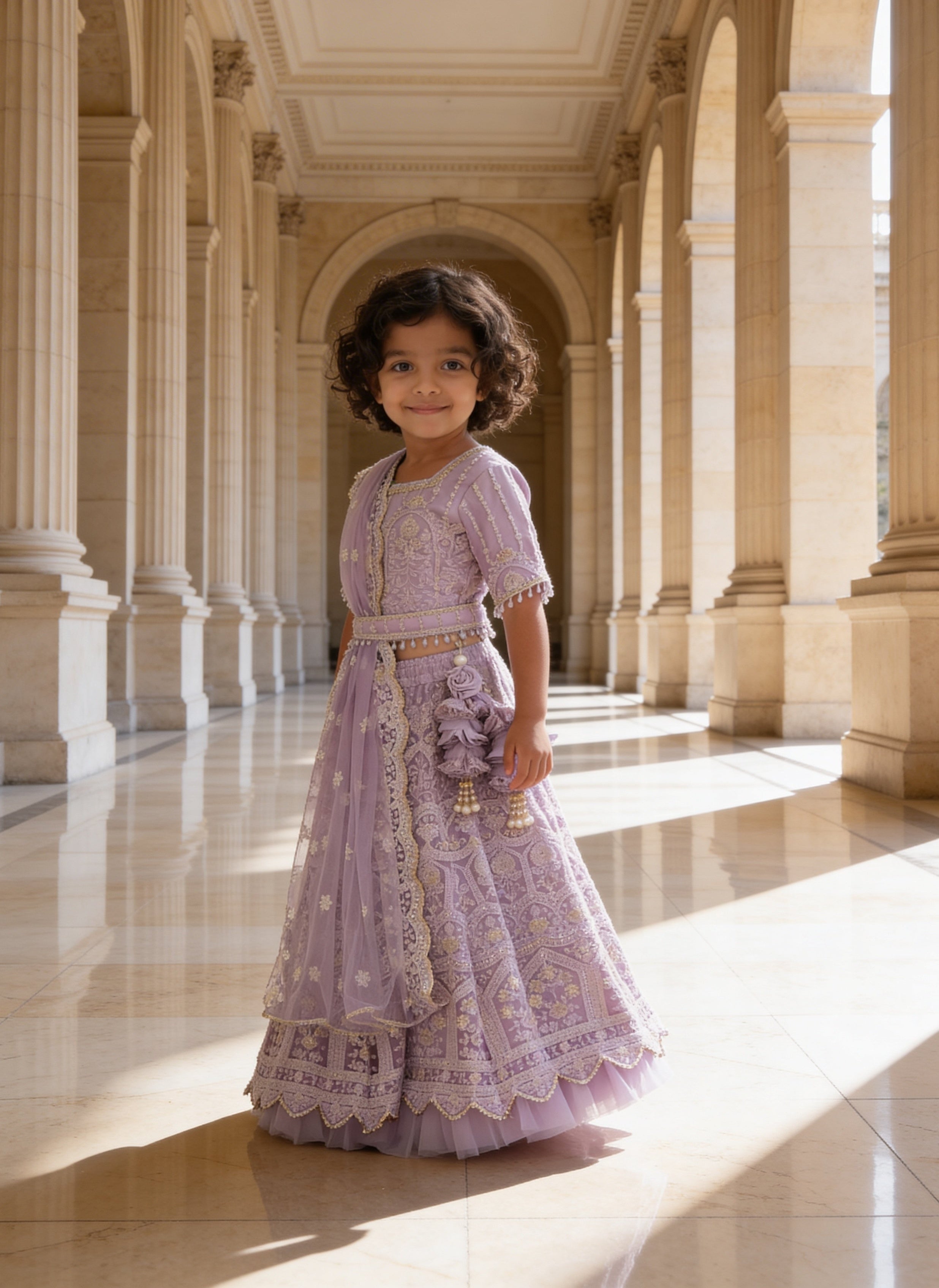 Lilac Thread Lehenga for Girls
