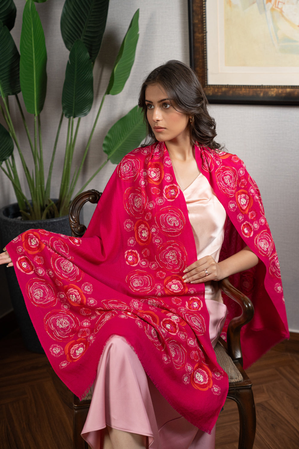 Floral Bliss | Embroidered Fine Wool Silk Stole