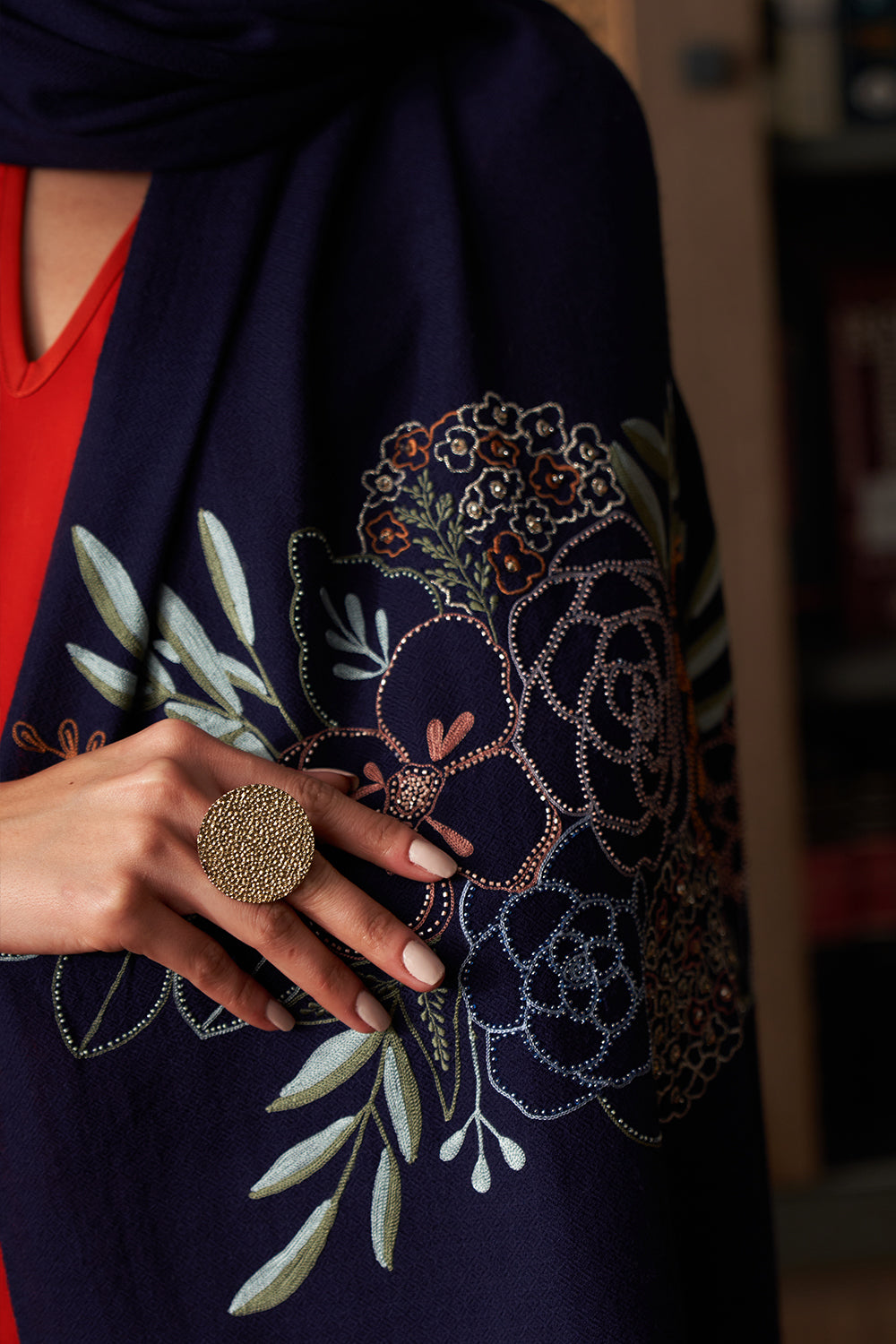Floral Bouquet | Embroidered Fine Merino Wool Stole