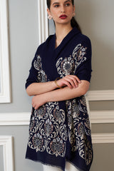 Floral Crest | Embroidered Wool Silk Stole