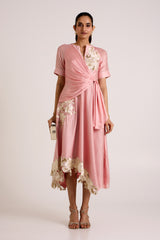 Ice Pink Raizin - Crossover Scarf Midi Dress