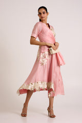Ice Pink Raizin - Crossover Scarf Midi Dress