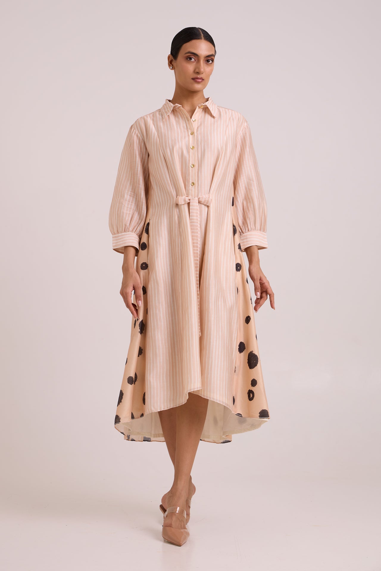 Philo - Almond Burst Back Drop Shirt Dress