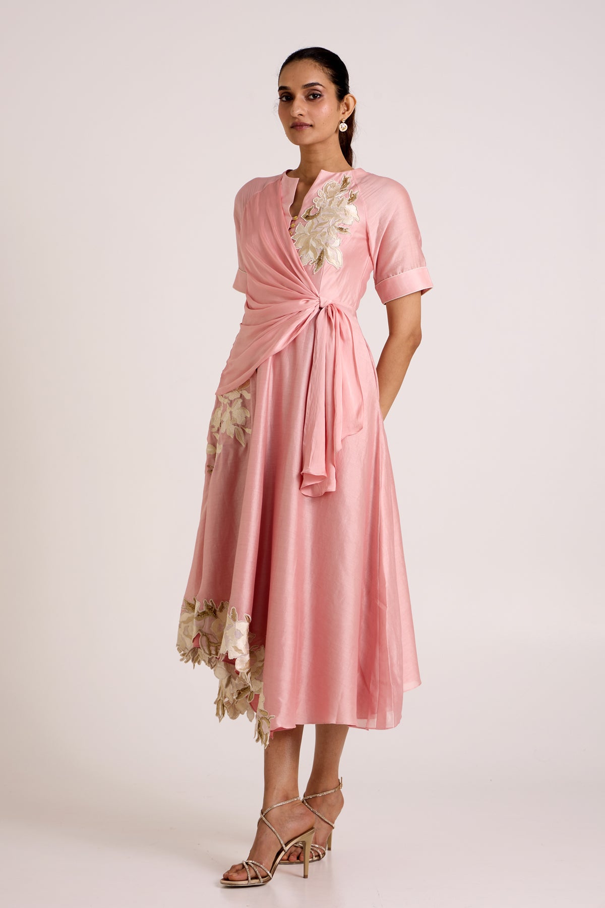 Ice Pink Raizin - Crossover Scarf Midi Dress