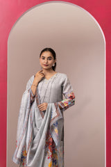 GREY PRINTED COTTON LINEN KURTA SET