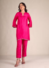 Women's Dola silk Fuchsia pink Co-ord set