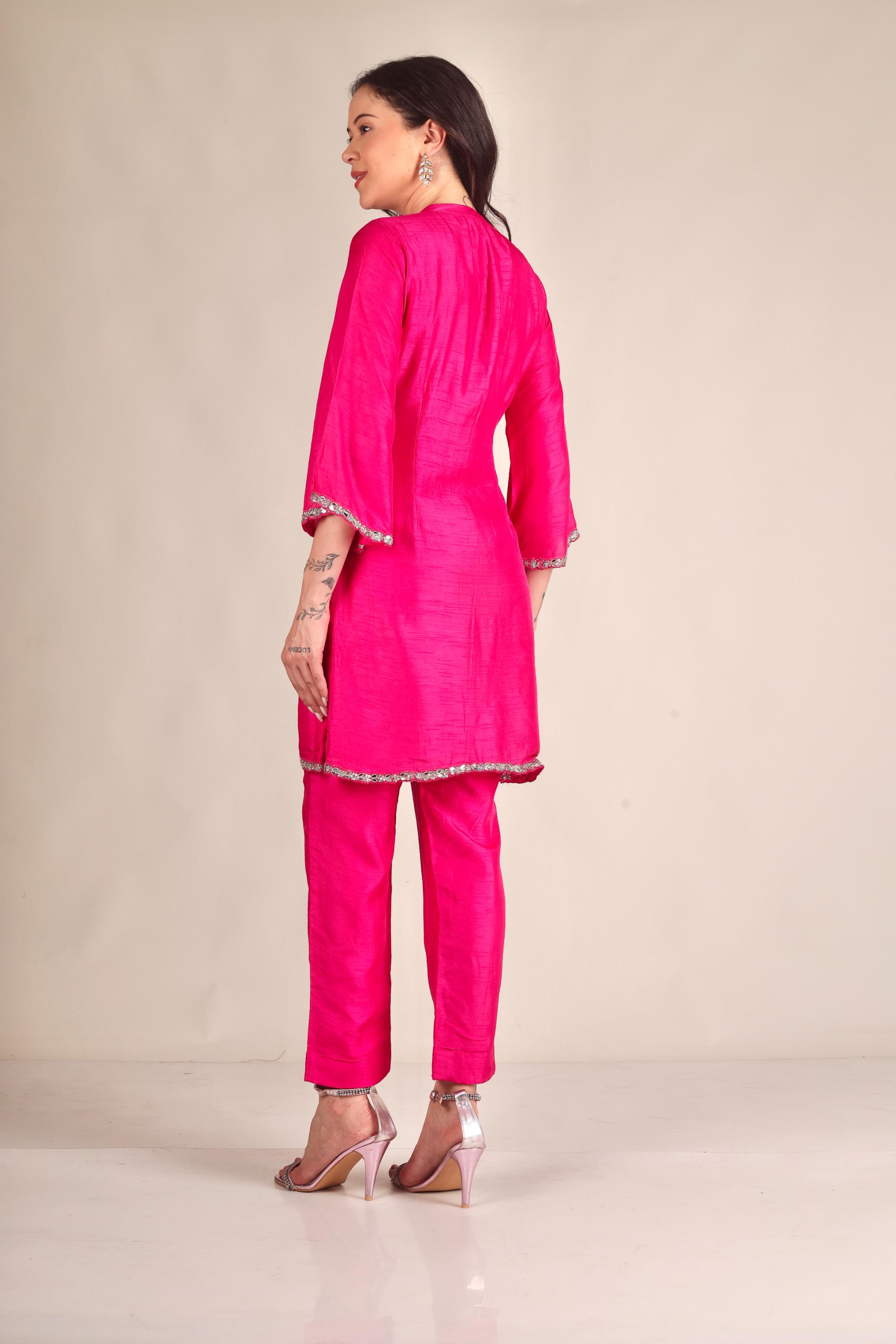 Women's Dola silk Fuchsia pink Co-ord set