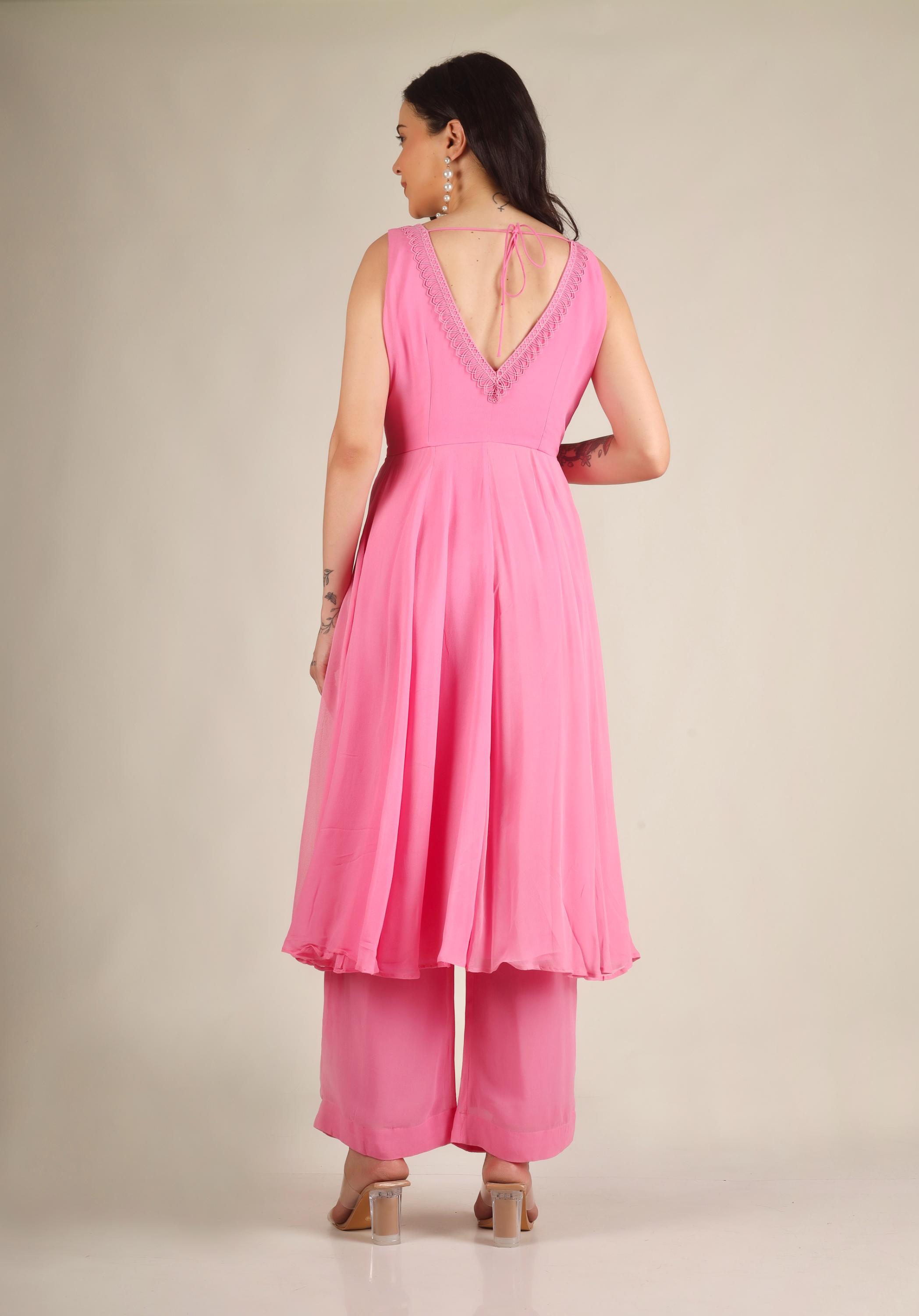 Women's Georgette Flamingo pink Suit sets