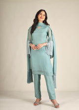 Women's Organza Aqua blue Suit sets