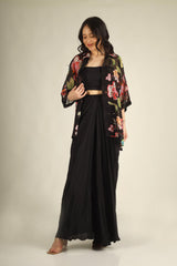Women's Crepe silk Black Indo-western