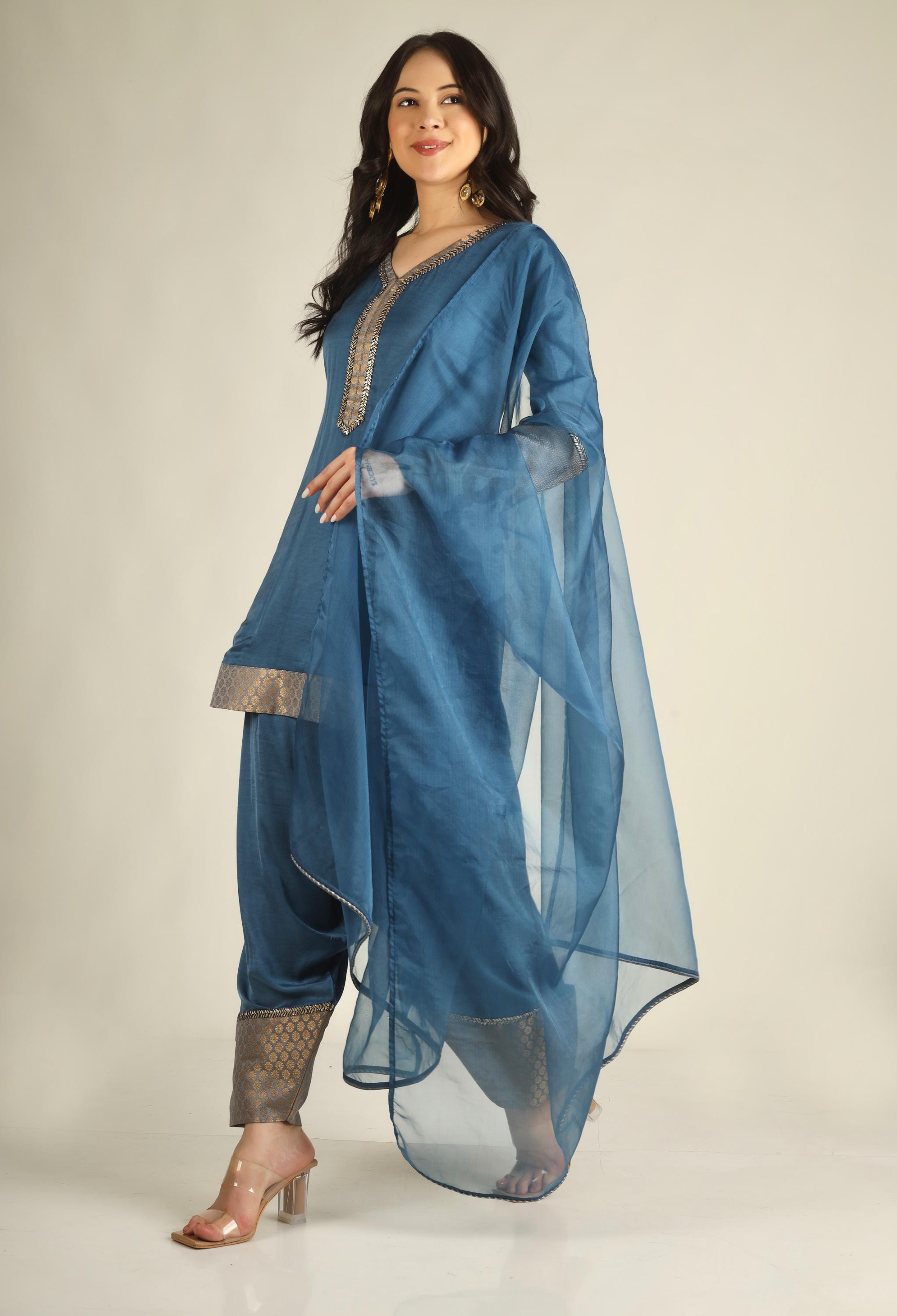Women's Modal satin Steel Blue Suit sets
