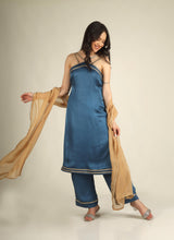 Women's Organza Tissue Beige Stitched Kurta & Pant set