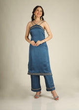 Women's Organza Tissue Beige Stitched Kurta & Pant set