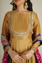Women's Uppada silk Mustard Anarkali suit/suit sets